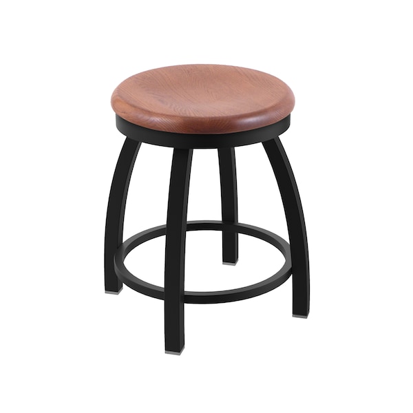 18" Swivel Vanity Stool, Black Wrinkle, Med Oak Seat